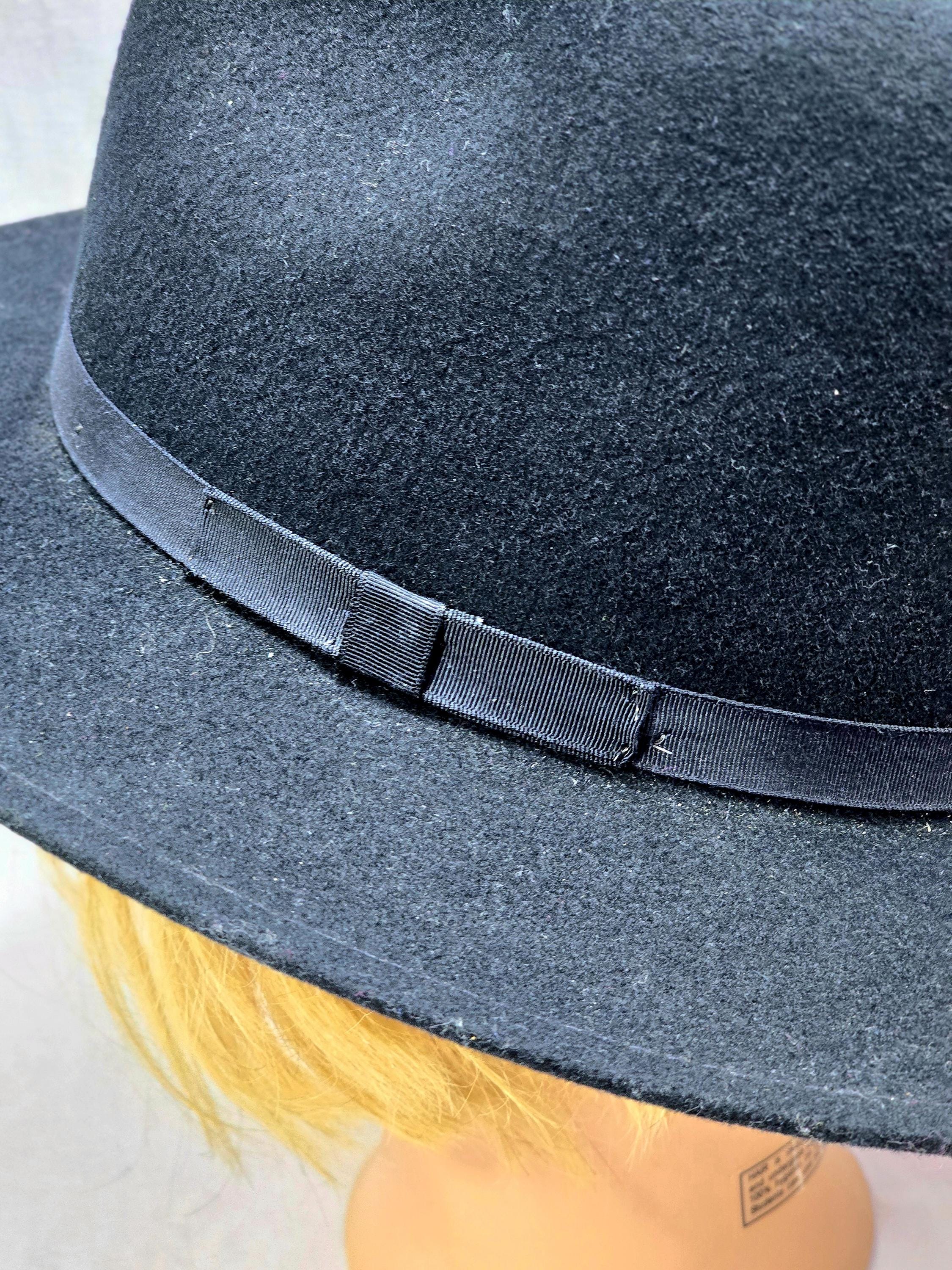Banana Republic 100% Black Wool Fedora Hat Classic Vintage Style Unisex 2011 S/M Mens Wool Fedora Hat, Medium/Large, Stylish Design with  main image 2