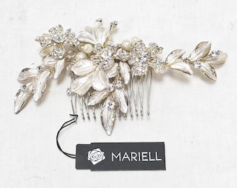 Peineta de novia Mariell Silver Leaf, nueva con etiquetas.