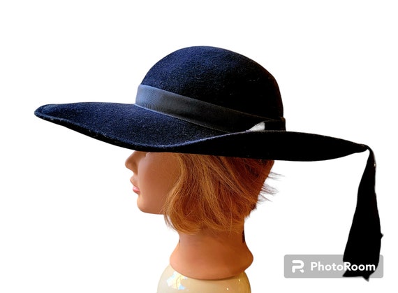 Vintage Ernie Black Wool Felt Hat Classic Wide Br… - image 2