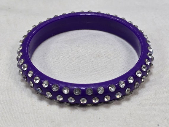 Purple Violet 3 Row Rhinestone Bracelet, Plastic … - image 3