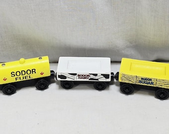 Thomas & Friends Wooden Railway Freight Cars Featuring a Sodor Line Caboose and Various Cargo Tankers, Lot of 5