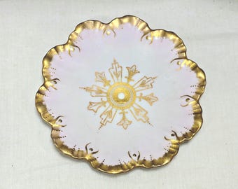 Antieke A. Lanternier Limoges 5-3/4" roze roos gegolfde plaat, ankermerk 1891-1914