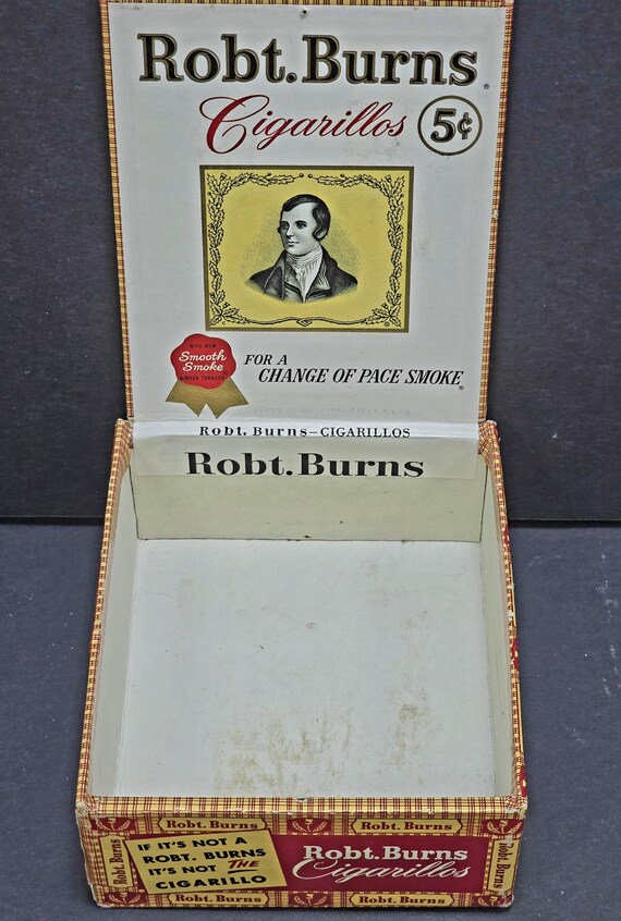 mr burns harmless tobacco Vintage Robt. Burns Cigarillos Vintage Small Cigar Box
