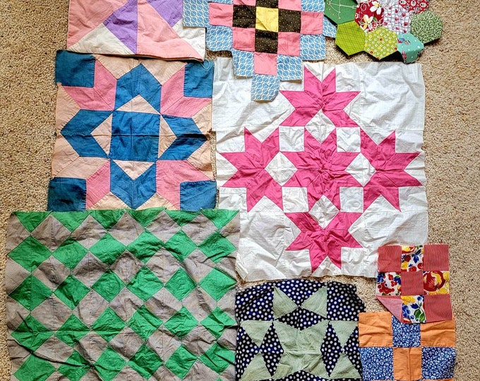 Vintage Quilt Squares, Different Patterns, Lot of 9 Etsy