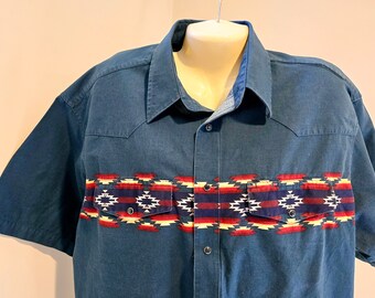 Vintage Wrangler Pearl Snap Aztec Short Sleeve Men's Shirt Size XL