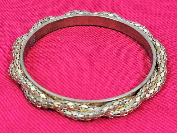 Gold Woven Braided Mesh Rope on Gold Bangle Brace… - image 2