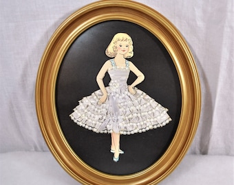 Lace and Ribbon Art Paper Doll, Girl with Pale Blue Dress, Oval Frame