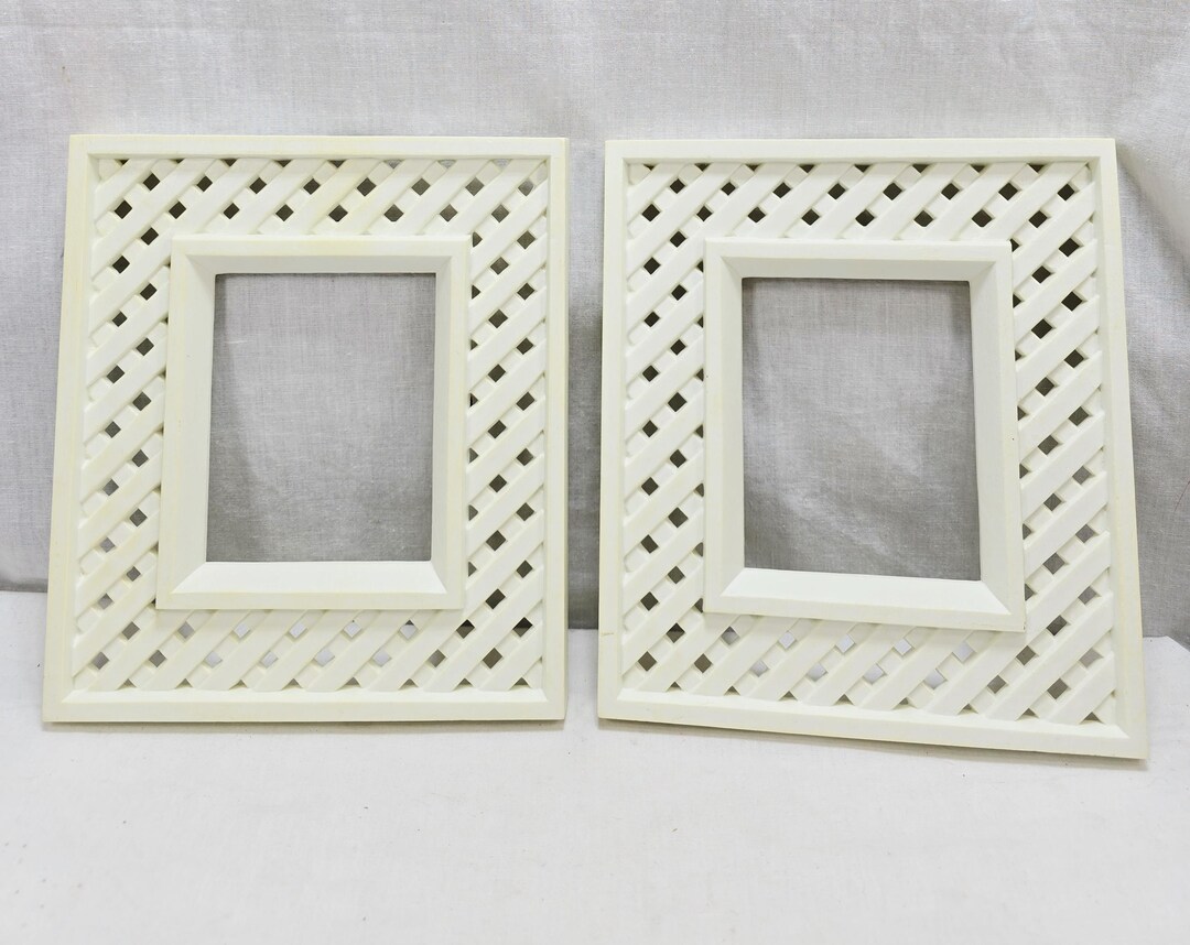 Vintage Set of 2 Homco Picture Frames White Lattice 9