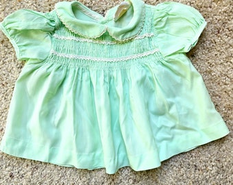 J.C. Penney Toddletime Mint Green Baby Girl Dress: Smocked Bodice, Lace Collar