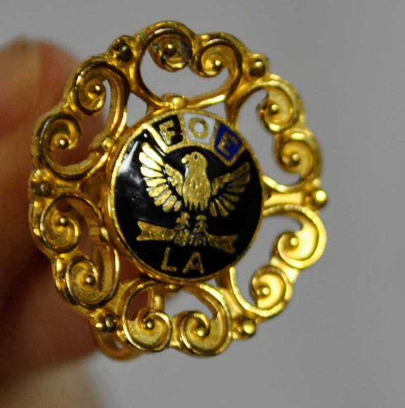 LA Chapter Gold and Black Screw Back Fraternal Order of Eagles Earrings