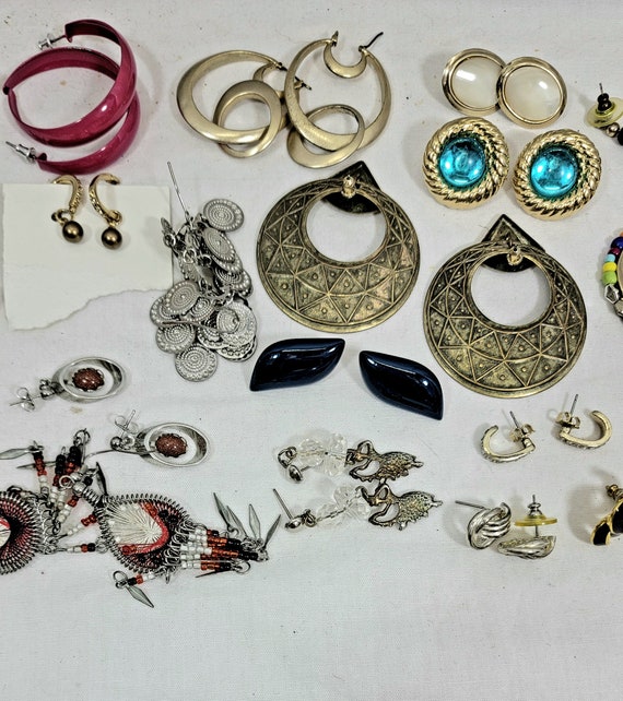 Boucles D'oreilles Vintage En Matériaux Composites - Multicolore, Fermoir Clip - Occasion