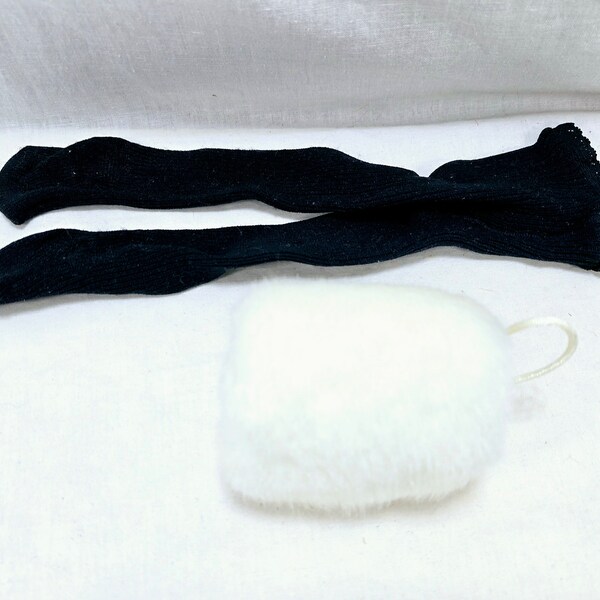 American Girl Samantha White Faux Fur Muff with Black Tights vintage '80s