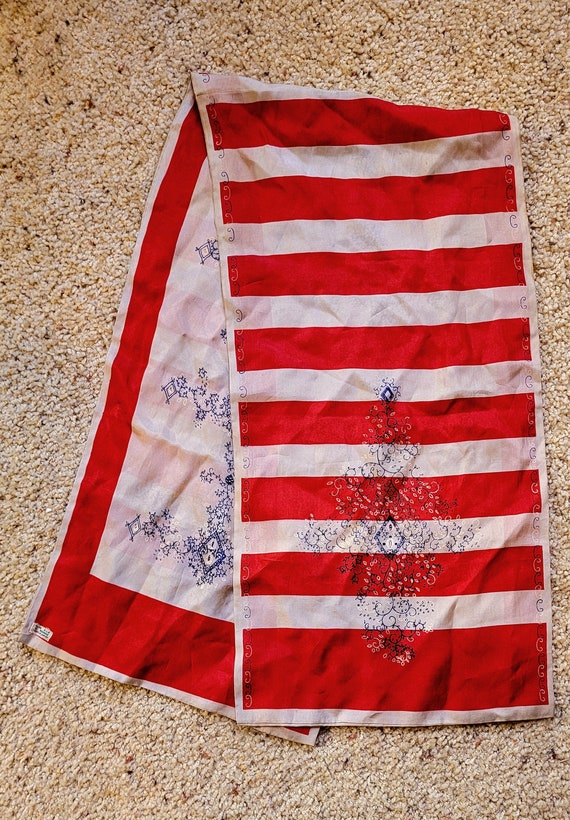 シルク スカーフ 赤と白のストライプ