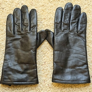 Vintage 1990s ladies Thinsulate black leather and nylon gloves, Size Large