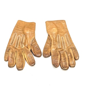 Antique Toddler Children&#39;s Gloves early 1900s Victorian Edwardian Kids Brown Leather Gloves Vintage
