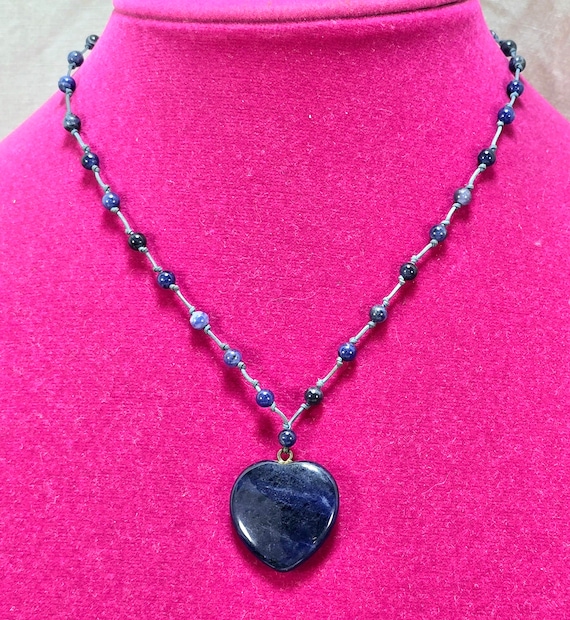 Avon Blue Heart Marbled Stone Necklace - image 1