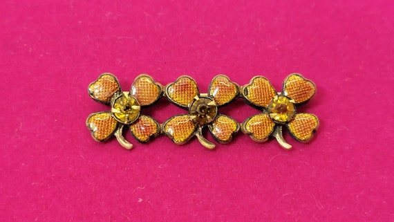 Edwardian Collar Brooch, 3 Flowers with Orange En… - image 1