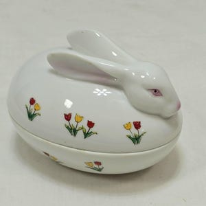 Vintage Porcelain Lefton Rabbit Trinket Box Made In Japan #6717