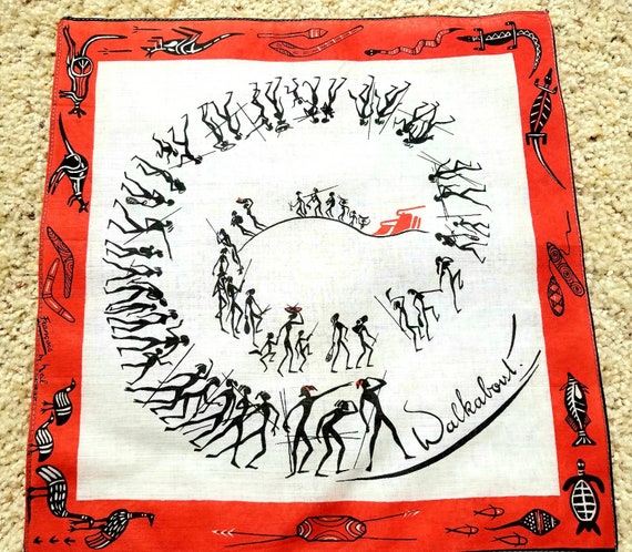 Vintage Souvenir Australia Map handkerchief hanky,Designed by heil,