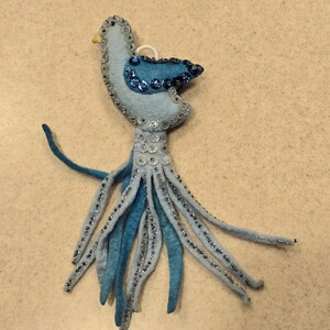Vintage Blue Firebird Felt and Glass Bead/Sequin Hanging Tree Ornament, Hand Sewn Handcrafted