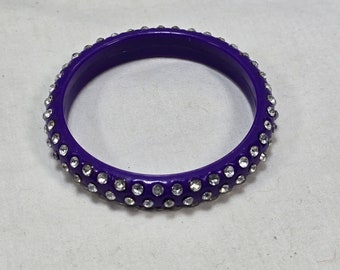 Purple Violet 3 Row Rhinestone Bracelet, Plastic Bangle