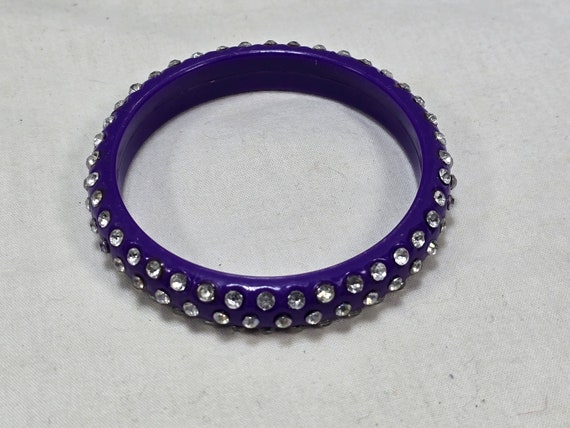 Purple Violet 3 Row Rhinestone Bracelet, Plastic … - image 1