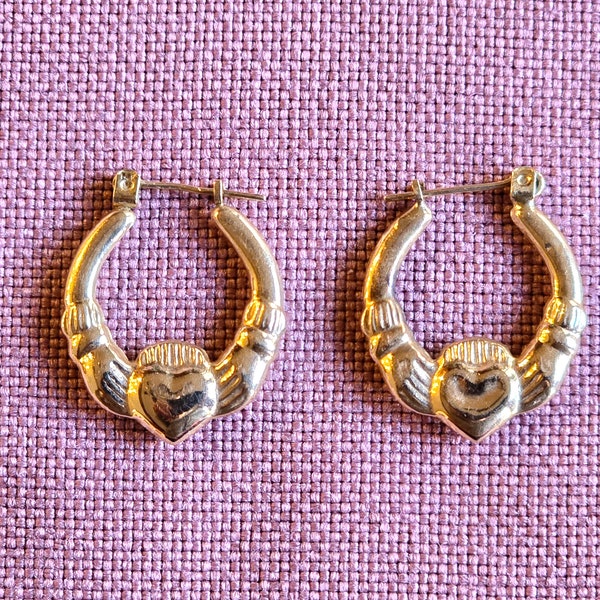 JCM Jacmel Mauritius 14k Gold Irish Celtic Claddagh Heart Hoop Earrings New