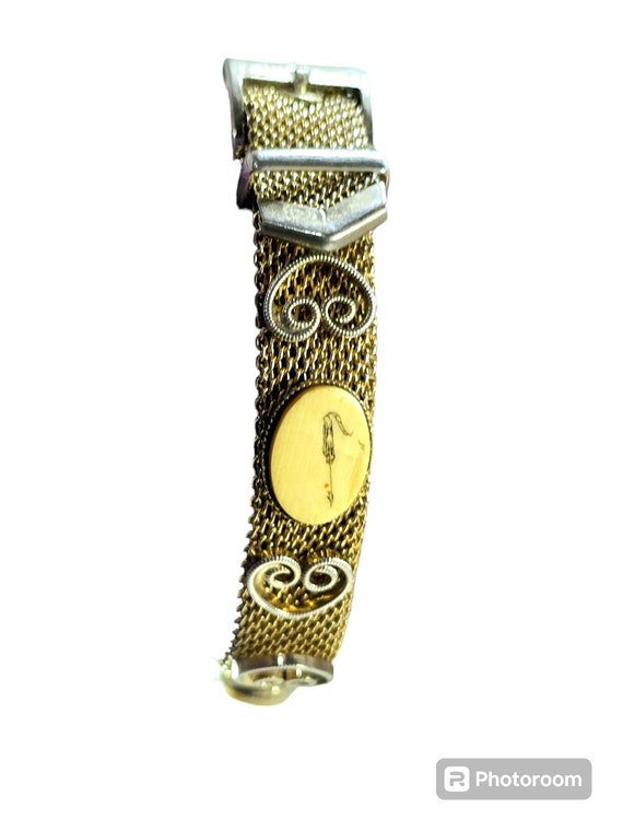 Gold Tone Mesh Bracelet, Belt Buckle Style, Whali… - image 7
