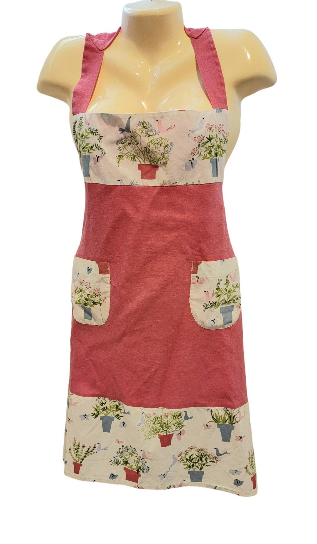 Vintage Full Flowered Pink Apron Etsy