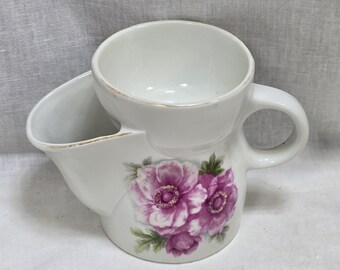 Taza de cerámica vintage para afeitar, con diseño floral de rosas blancas y rosas, fabricada en Alemania.