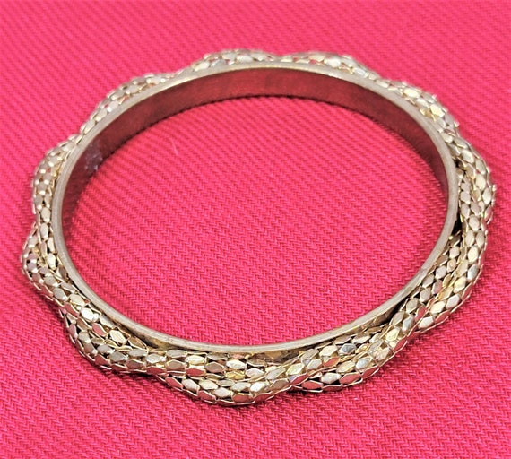 Gold Woven Braided Mesh Rope on Gold Bangle Brace… - image 1