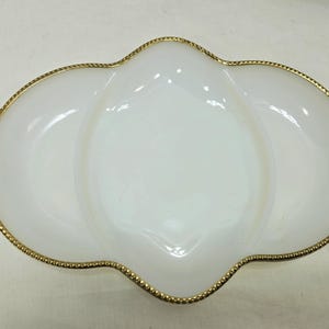 Vintage Fire King Milk Glass Divided Relish Dish Gold Rim Anchor Hocking 3-Part