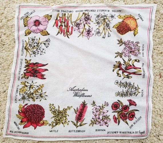 Vintage Souvenir Australia Map handkerchief hanky,Designed by heil,