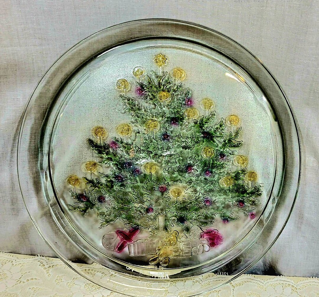 Vintage Indiana Glass Christmas Tree Rainbow Mist Tray Platter Etsy