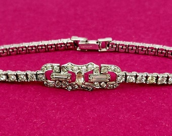 Bracelet vintage en argent sterling avec strass Art Déco marqué OTIS