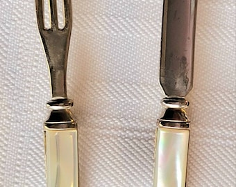 Vintage Knife and Fork with Mother of Handles, Brooch Set