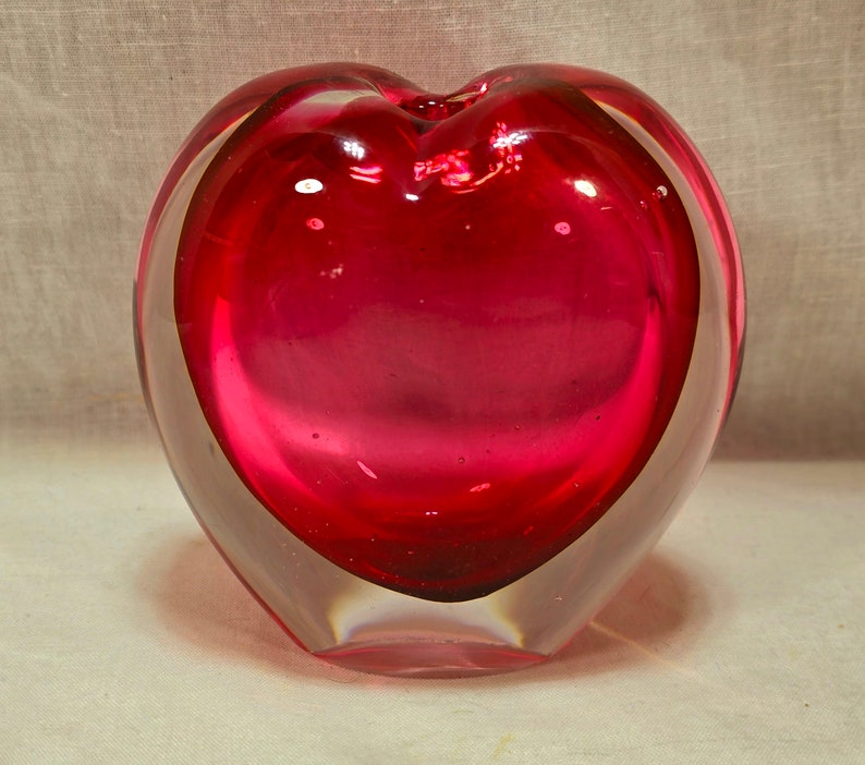 Rosa Murano Sommerso Glas Vase, Überfang Glas, Kunst Glas Herzform, Briefbeschwerer Bild 1