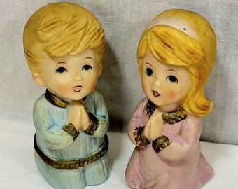 HOMCO Kneeling Praying Bisque Boy & Girl Figurines #5211