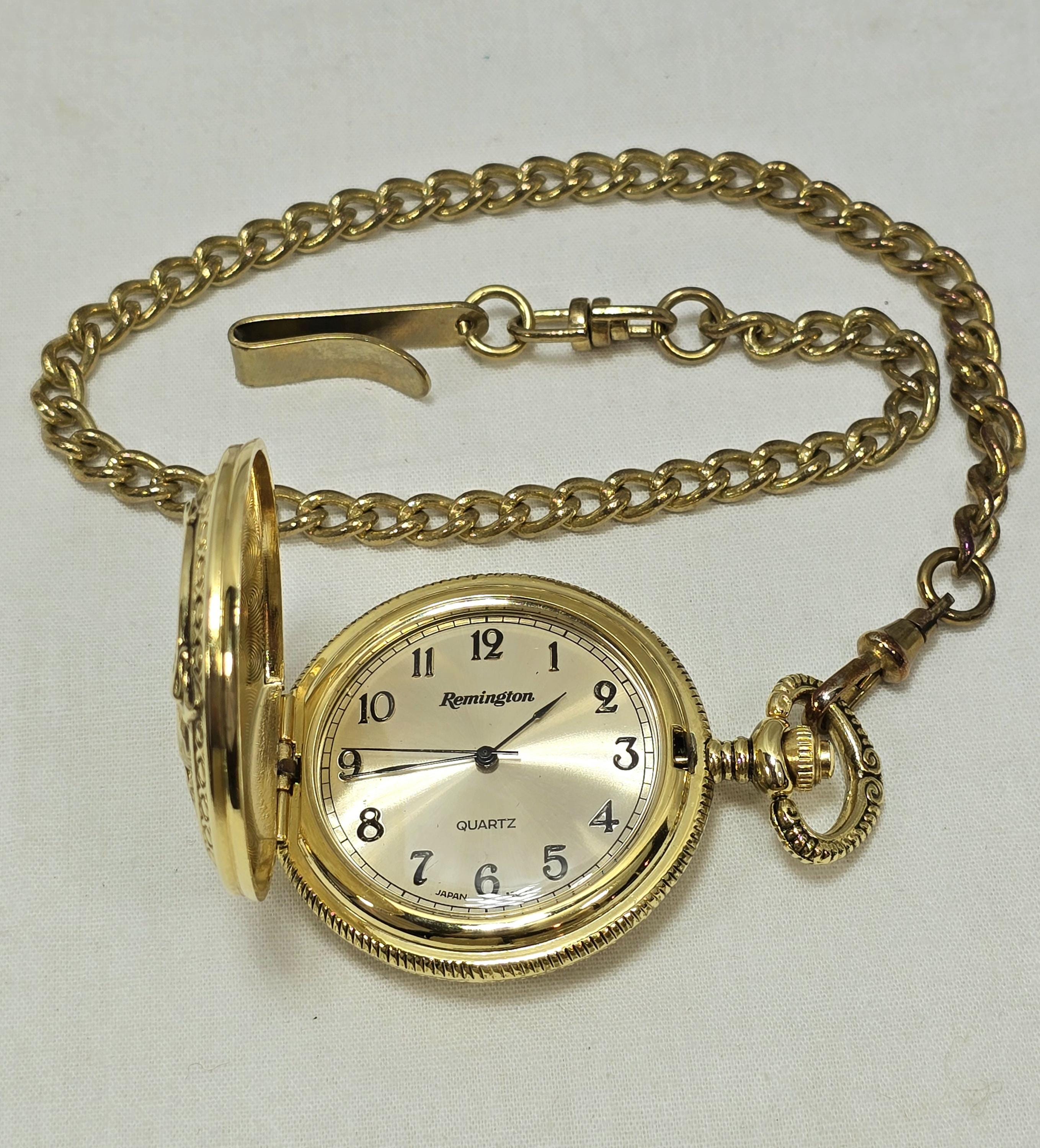 Vintage Remington Quartz Japan Movement Pocket Watch With Embossed