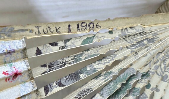 Vintage Paper Fan, Antique Silver Embellished Pap… - image 3