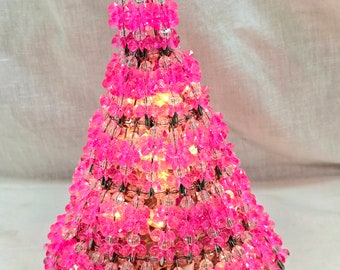Vintage Safety Pin Pink Beaded Night Light Christmas Tree Tabletop Electric Light