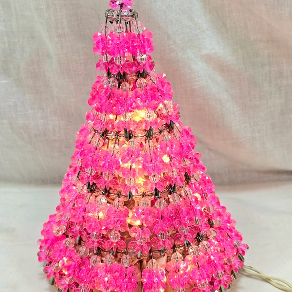 Veilleuse perlée rose vintage avec épingles à nourrice, lumière électrique de table pour arbre de Noël