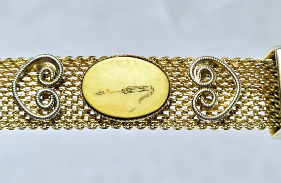 Gold Tone Mesh Bracelet, Belt Buckle Style, Whali… - image 6