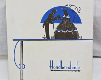 Three Boxed Hankies Embroidery Yellow and  Pink with a plain Blue One for the Base in original Art Deco Style Silhouette Box