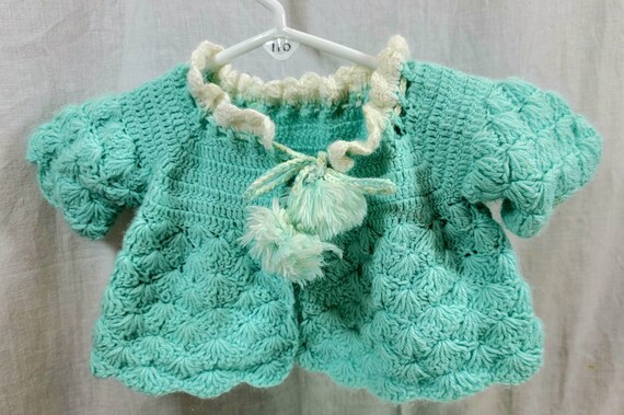 Hand Crocheted Newborn Baby Outfit, Matching Blue… - image 3