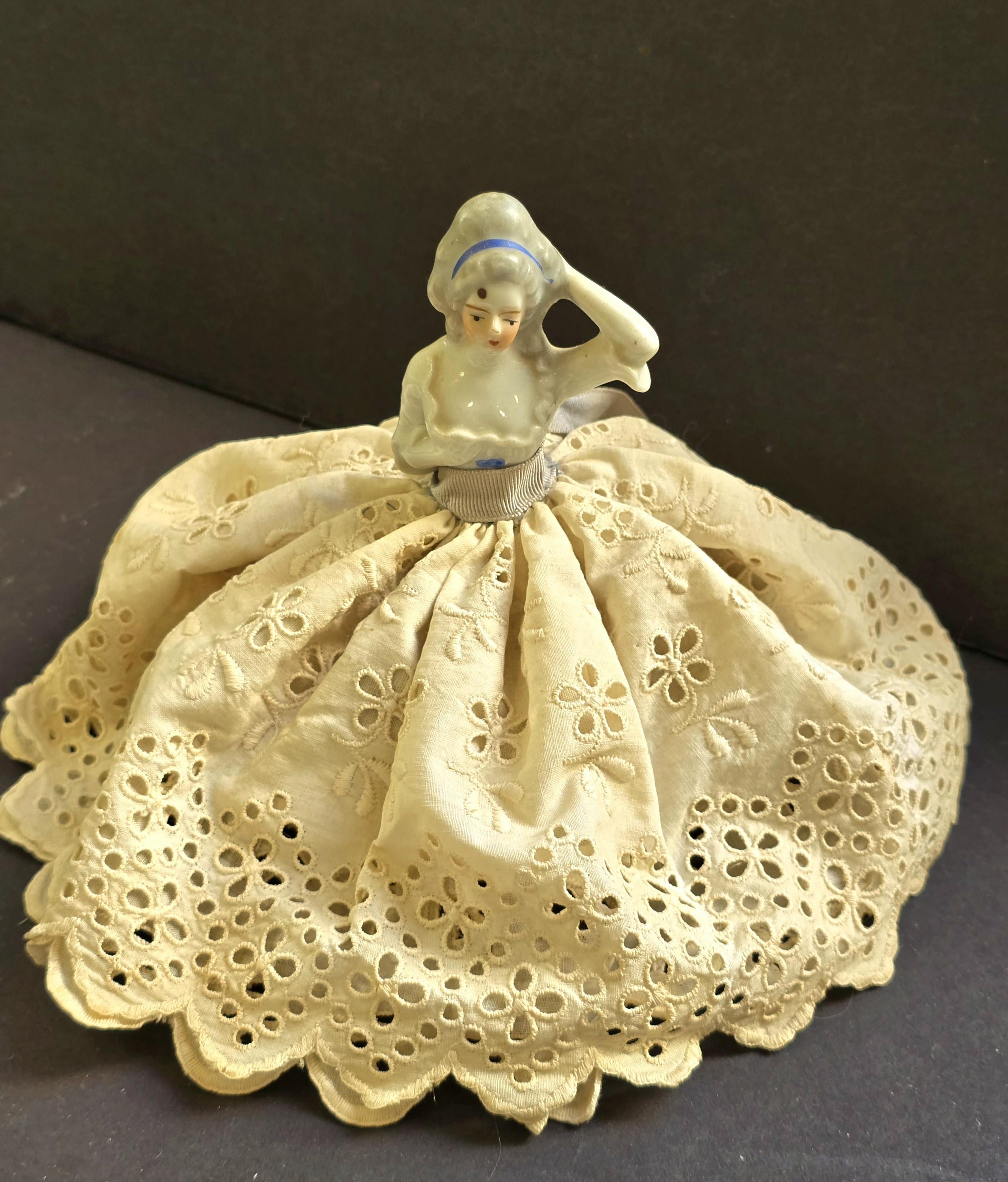 Vintage Japan Porcelain Marie Antoinette Bust On Pin Cushion, Replacement Skirt
