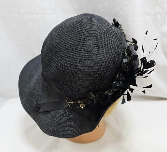 1920s Woven Black Flapper Hat With Grosgrain Ribbon  display picture 2