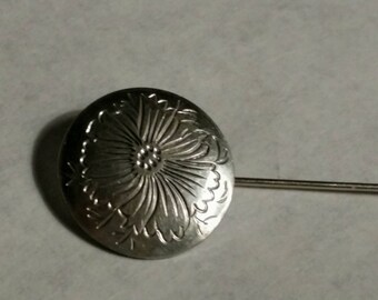 Vintage Signed "Kirk" Sterling Silver Chrysanthemum Flower Design Stick Pin NOS - Hat Pin - Lapel Pin