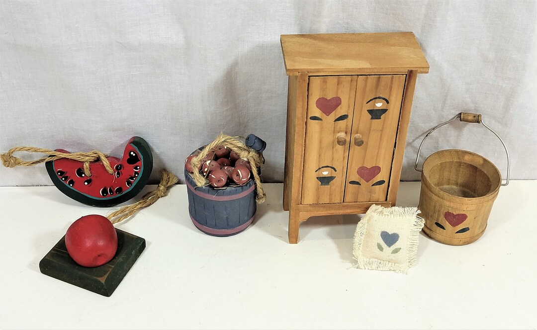 Vintage Wood Doll House Furniture Cupboard Handled Bucket Etsy