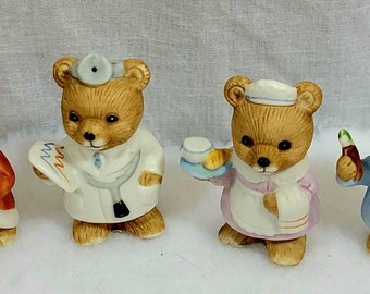 Homco Mini Occupation Bears, #8805, Ceramic Bears, Set of 4, Painter, Cook, Doctor, Firefighter,